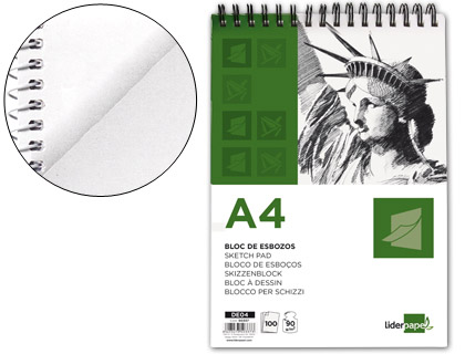 Bloc dibujo Liderpapel Esbozos A4 espiral 100h 90g/m²